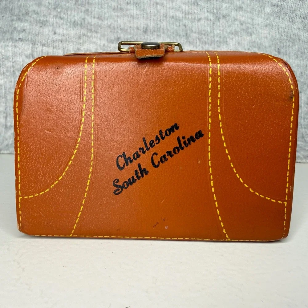 Vintage Charleston South Carolina Mini Suitcase Travel Sewing Kit Needle Thread